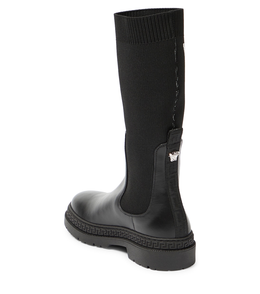 Bottines en jacquard à logo et cuir | Versace Kids