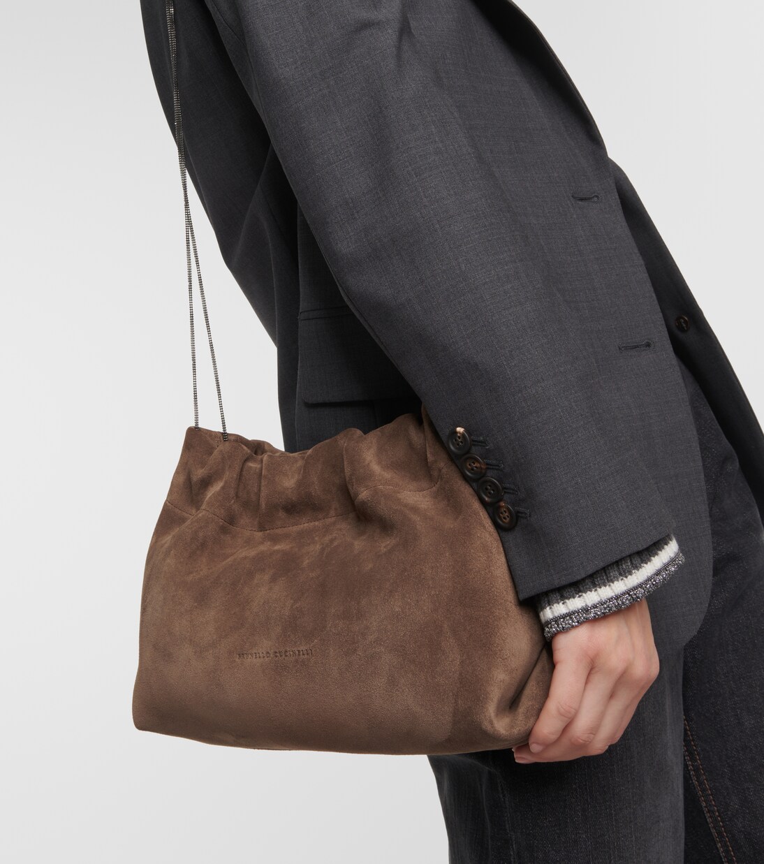 Suede shoulder bag | Brunello Cucinelli