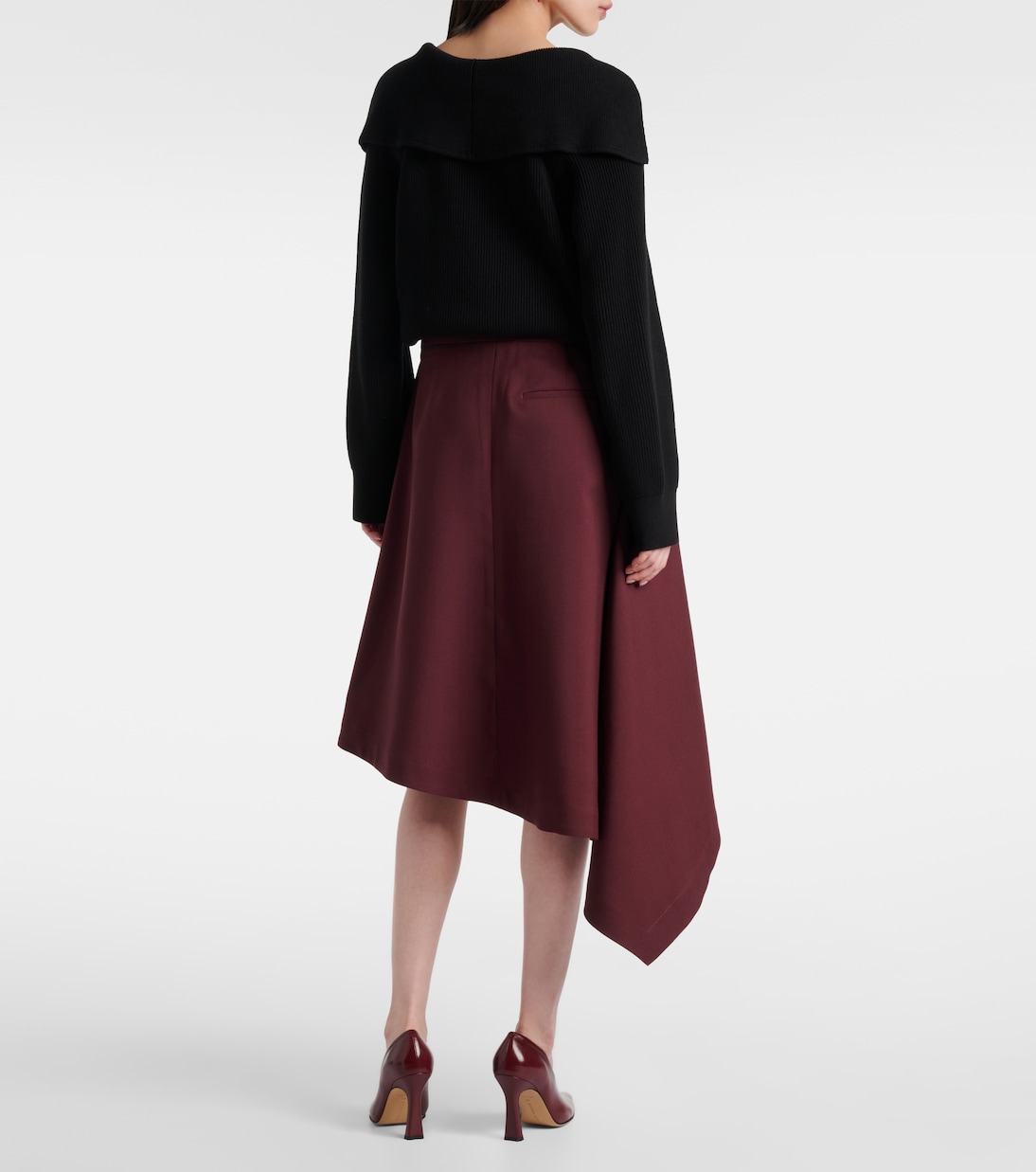 Jupe midi asymétrique en laine | Bottega Veneta