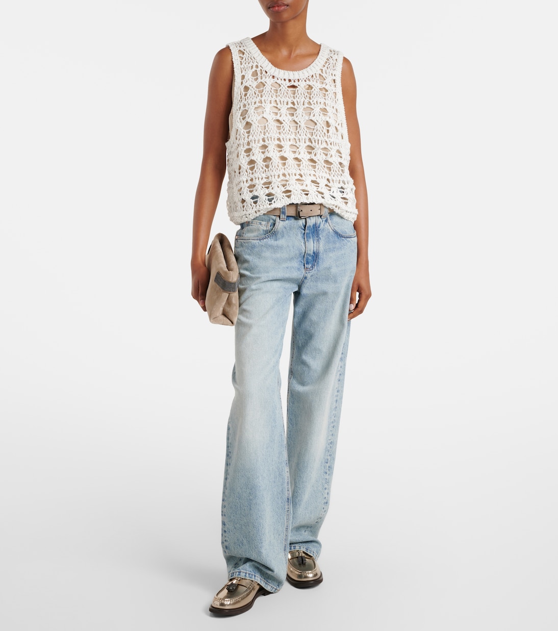 Open-knit jute and cotton-blend top | Brunello Cucinelli