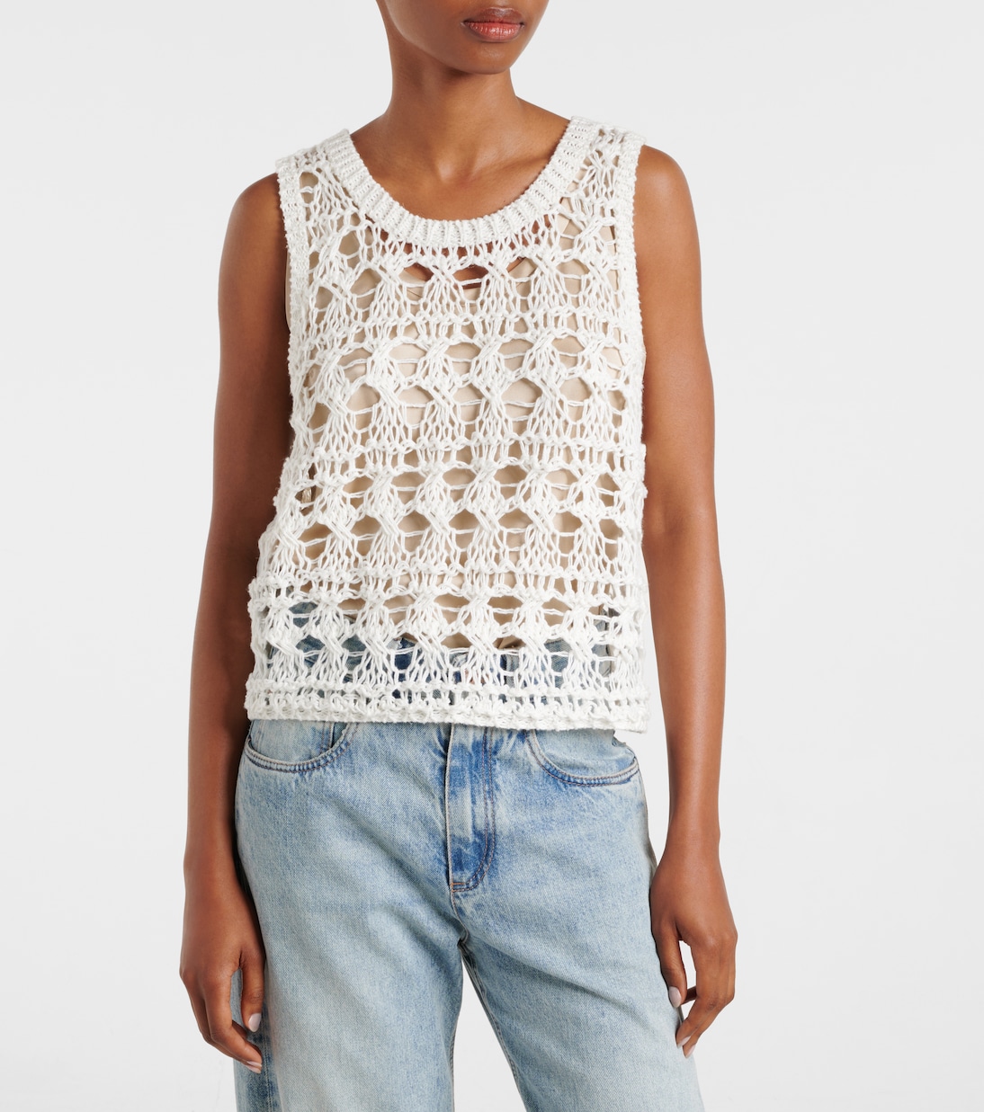 Open-knit jute and cotton-blend top | Brunello Cucinelli