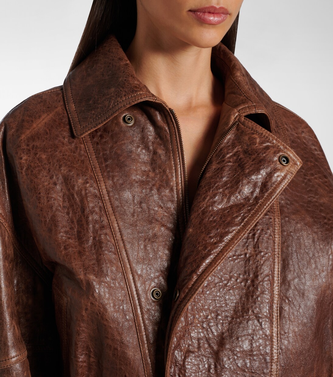 Double-breasted leather bomber jacket | Saint Laurent