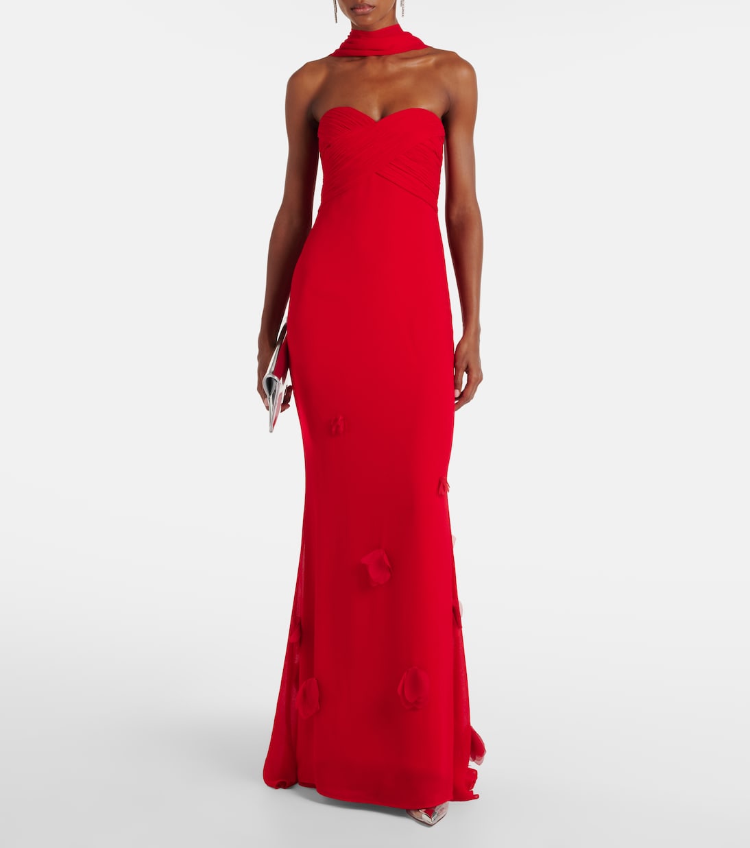 Floral-appliqué scarf-detail gown  | Self-Portrait