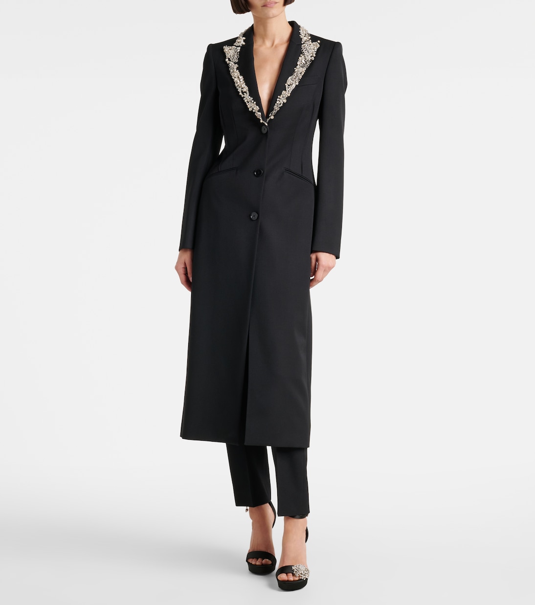Embellished wool grain de poudre coat | McQueen