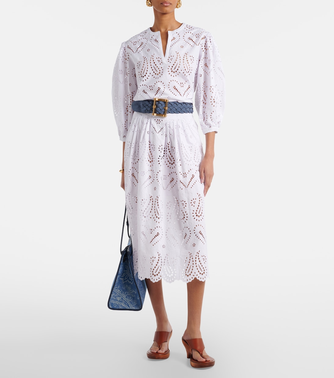 Broderie anglaise cotton-blend midi skirt | Etro