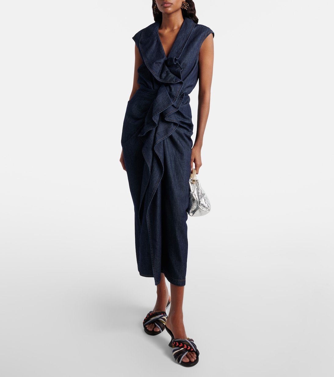 Ruffled denim midi dress | Dries Van Noten