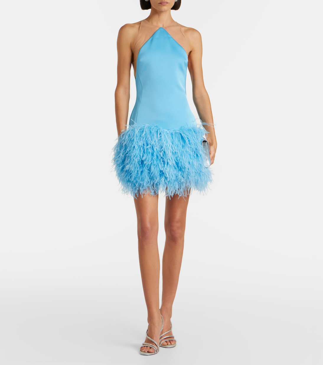 Feather-trimmed satin minidress | David Koma
