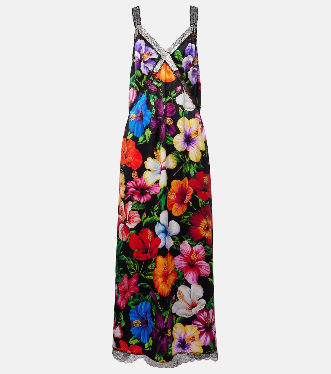 Floral lace-trimmed silk-blend maxi dress | Dolce&Gabbana