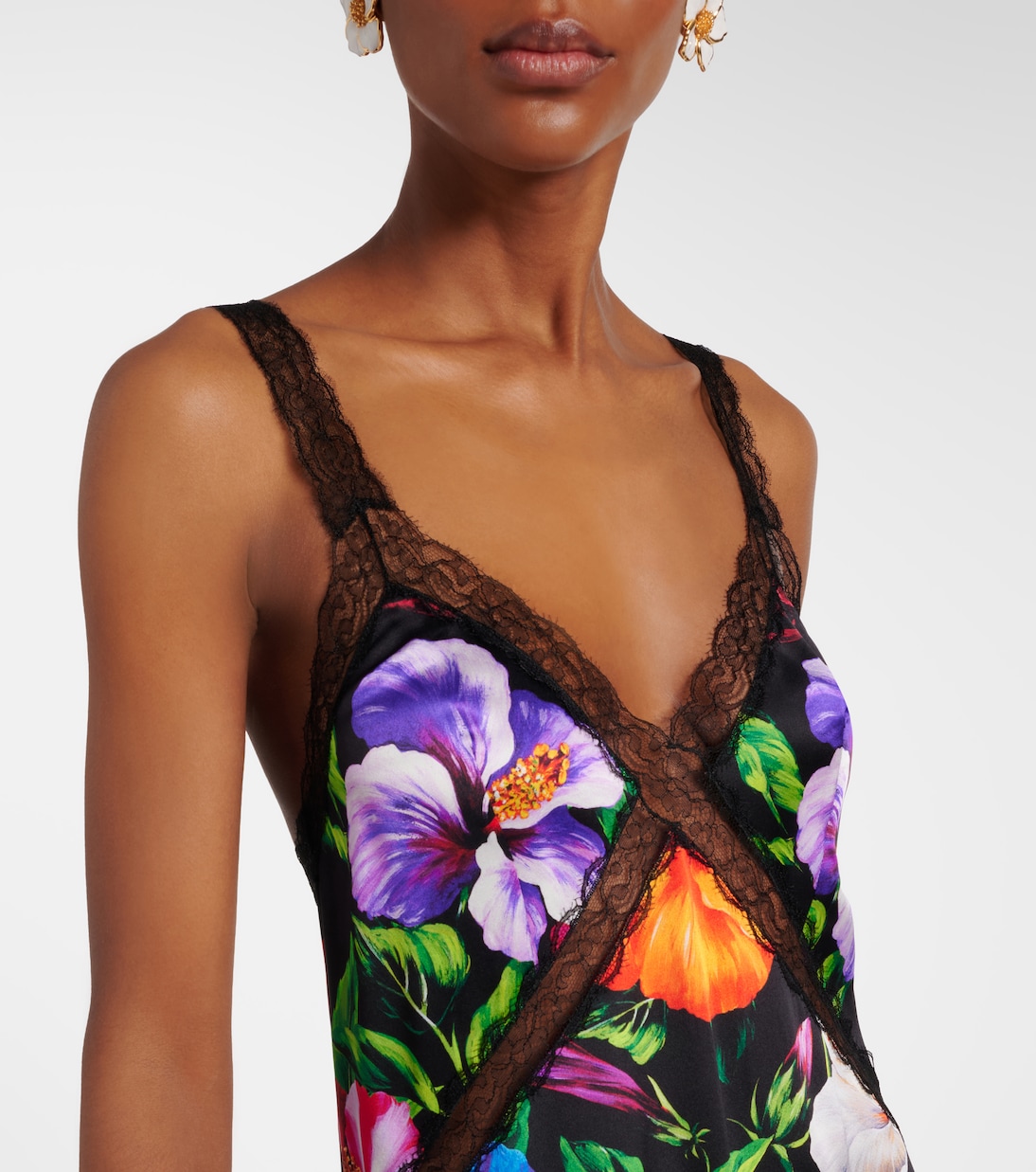 Floral lace-trimmed silk-blend maxi dress | Dolce&Gabbana