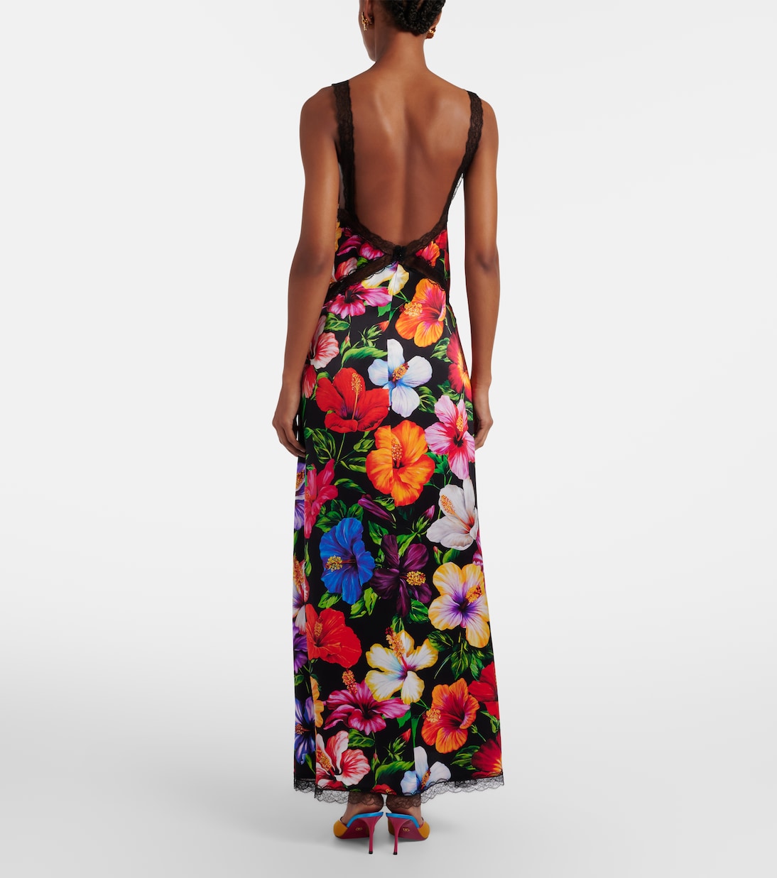 Floral lace-trimmed silk-blend maxi dress | Dolce&Gabbana