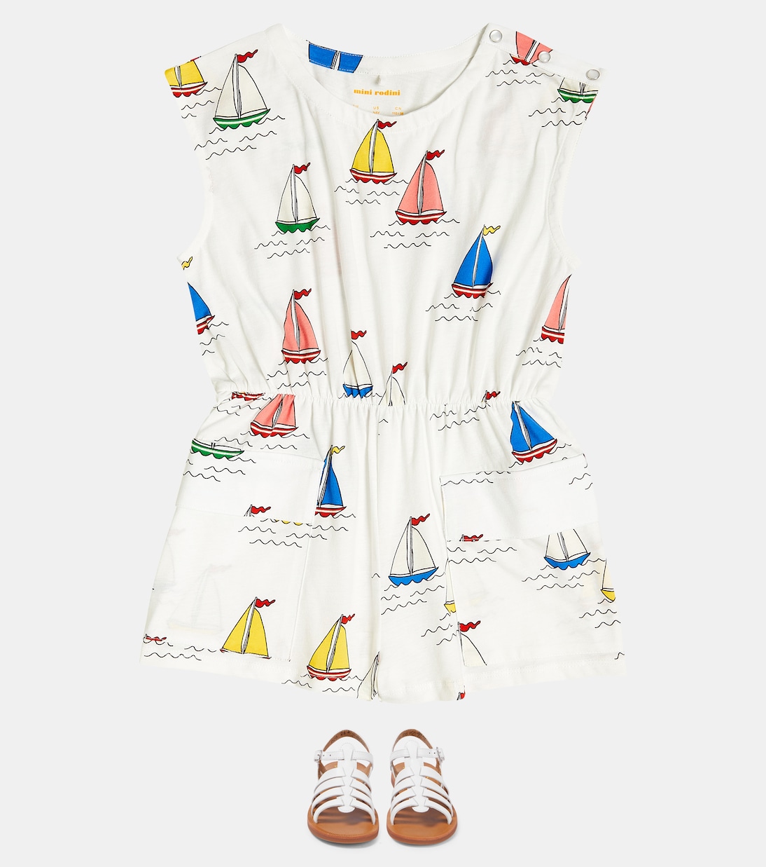 Boat print cotton playsuit | Mini Rodini