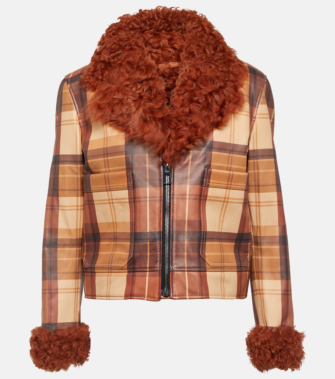 Chaqueta Ruben de piel con borrego a cuadros | Dodo Bar Or