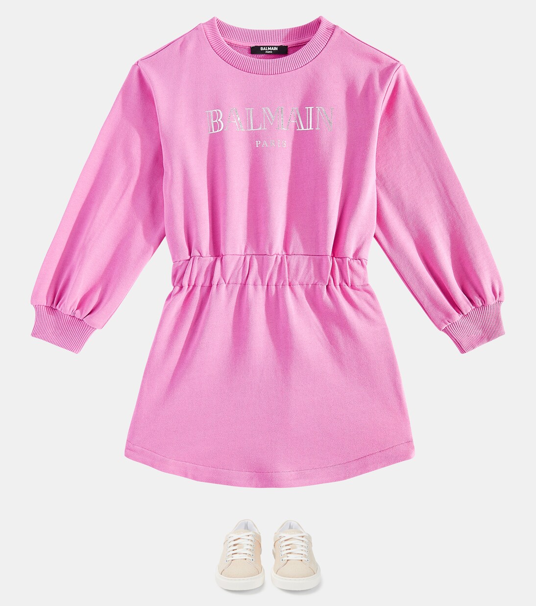 Robe sweat-shirt en coton à logo | Balmain Kids