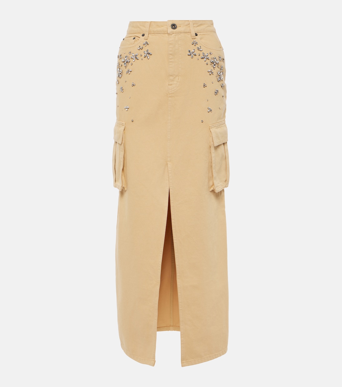 Embellished cargo denim maxi skirt | Self-Portrait