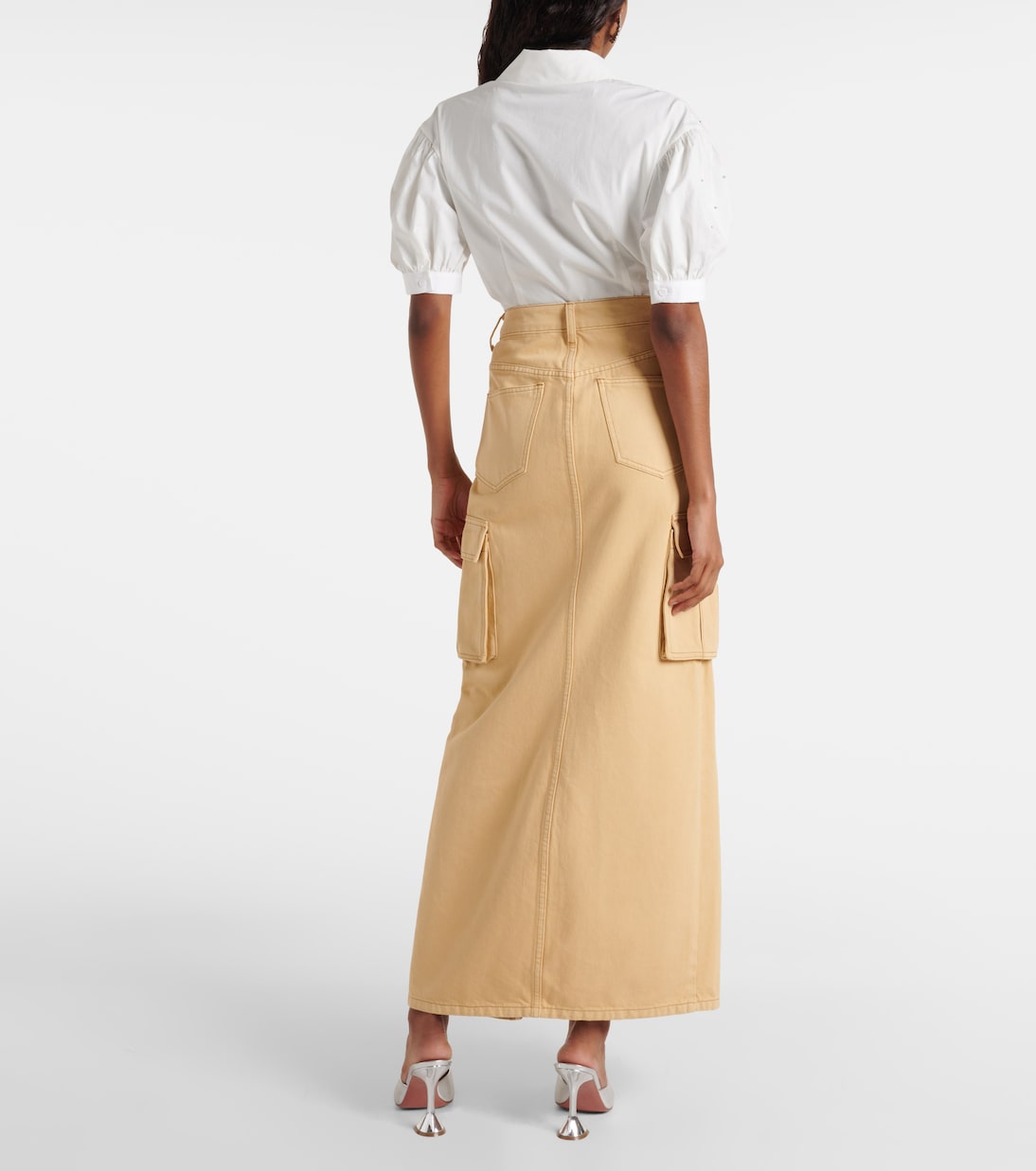 Embellished cargo denim maxi skirt | Self-Portrait