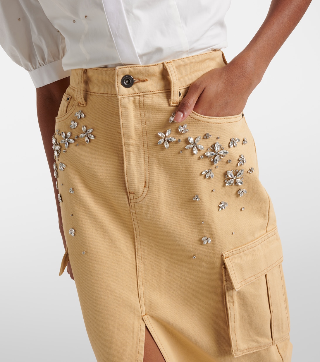 Embellished cargo denim maxi skirt | Self-Portrait