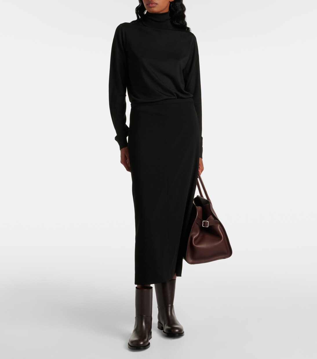 Falda midi Matias de mezcla de lana | The Row