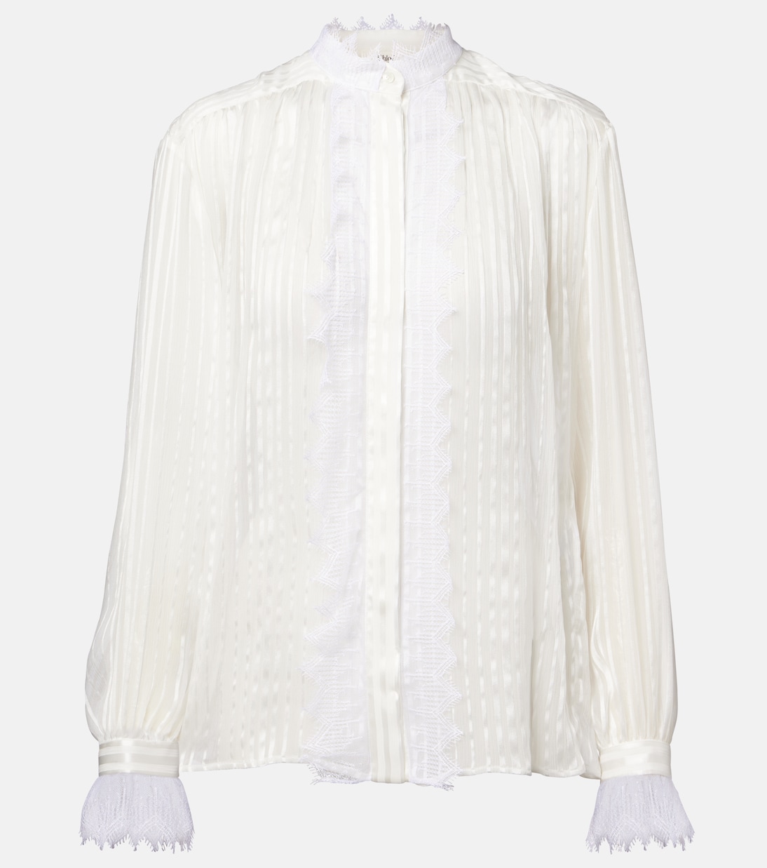 Gathered lace-trimmed silk blouse | Chloé