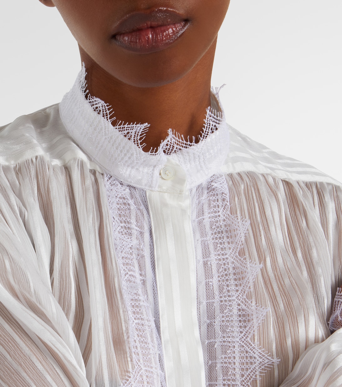 Gathered lace-trimmed silk blouse | Chloé