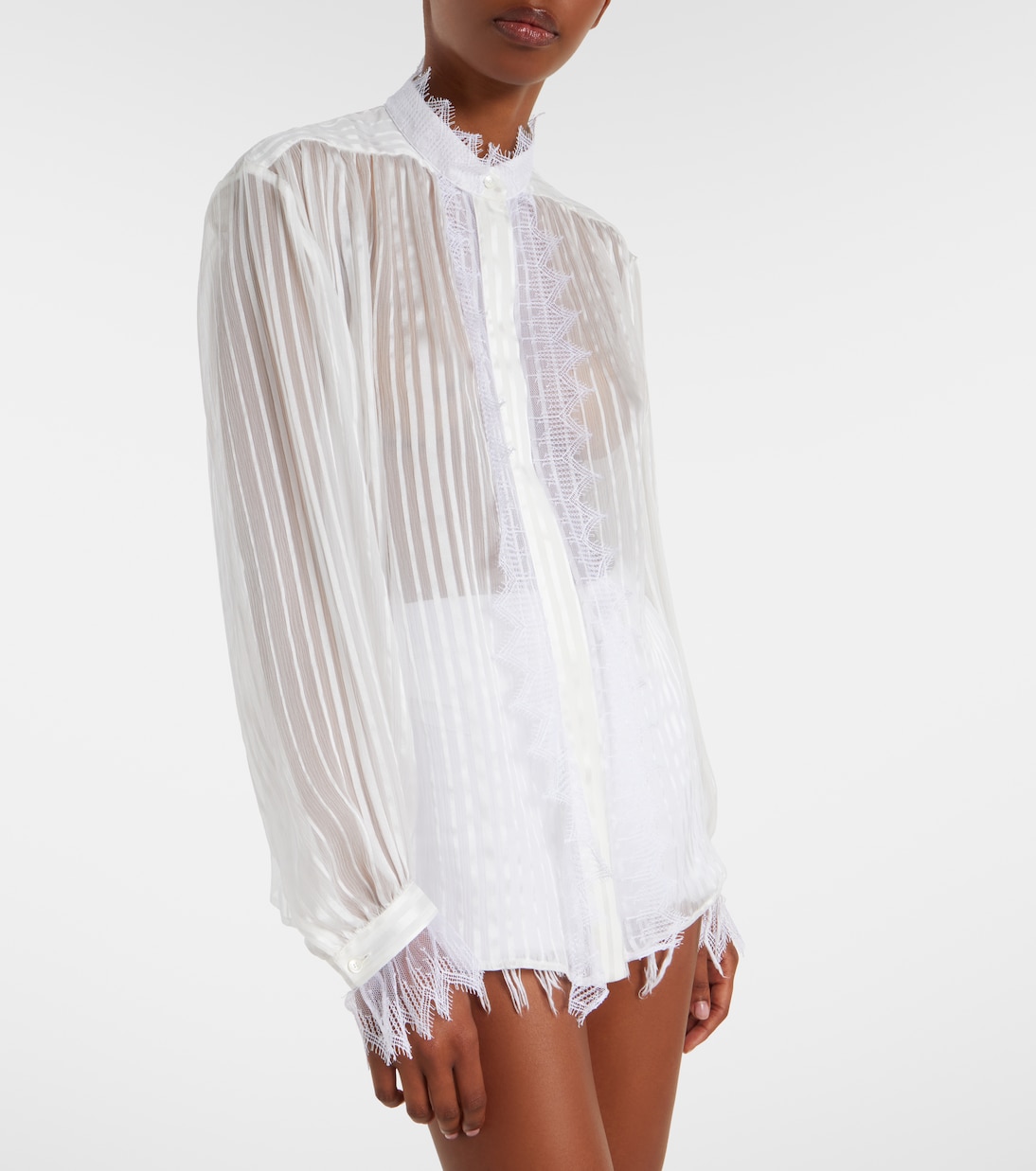 Gathered lace-trimmed silk blouse | Chloé