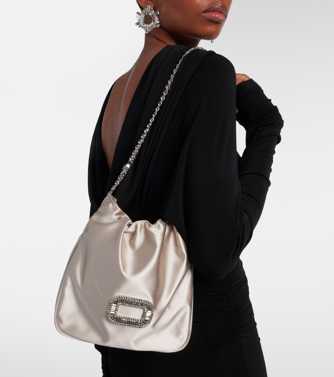 Pilgrim Mini embellished satin bucket bag | Roger Vivier