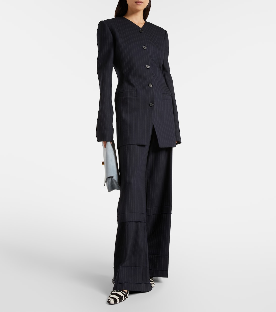 Linden细条纹高腰阔腿裤 | Khaite