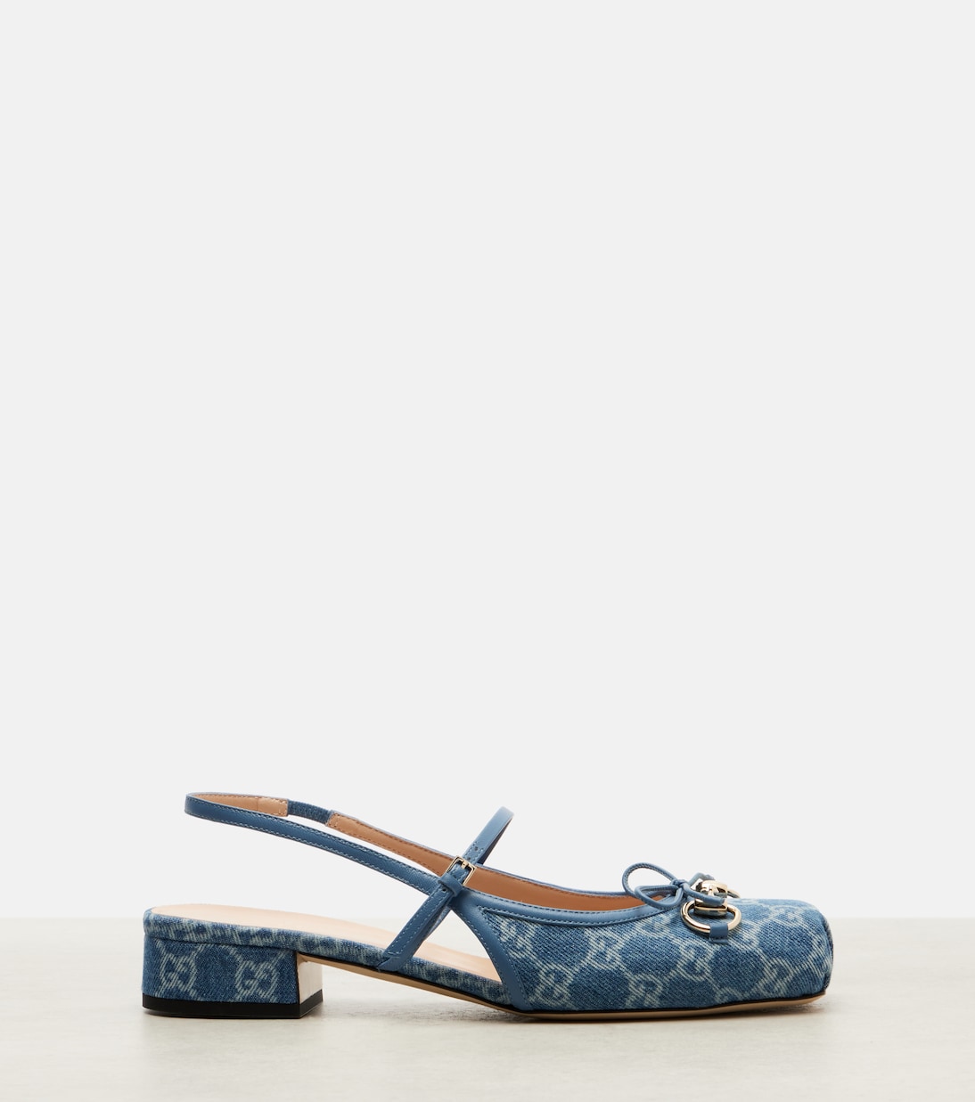 Gucci Horsebit GG denim slingback pumps | Gucci