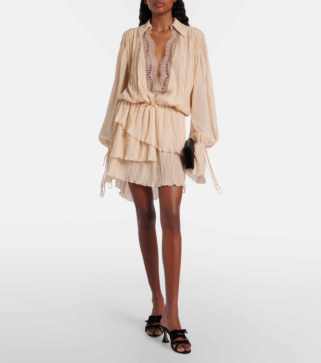 Lace-trimmed plissé georgette minidress | Blumarine