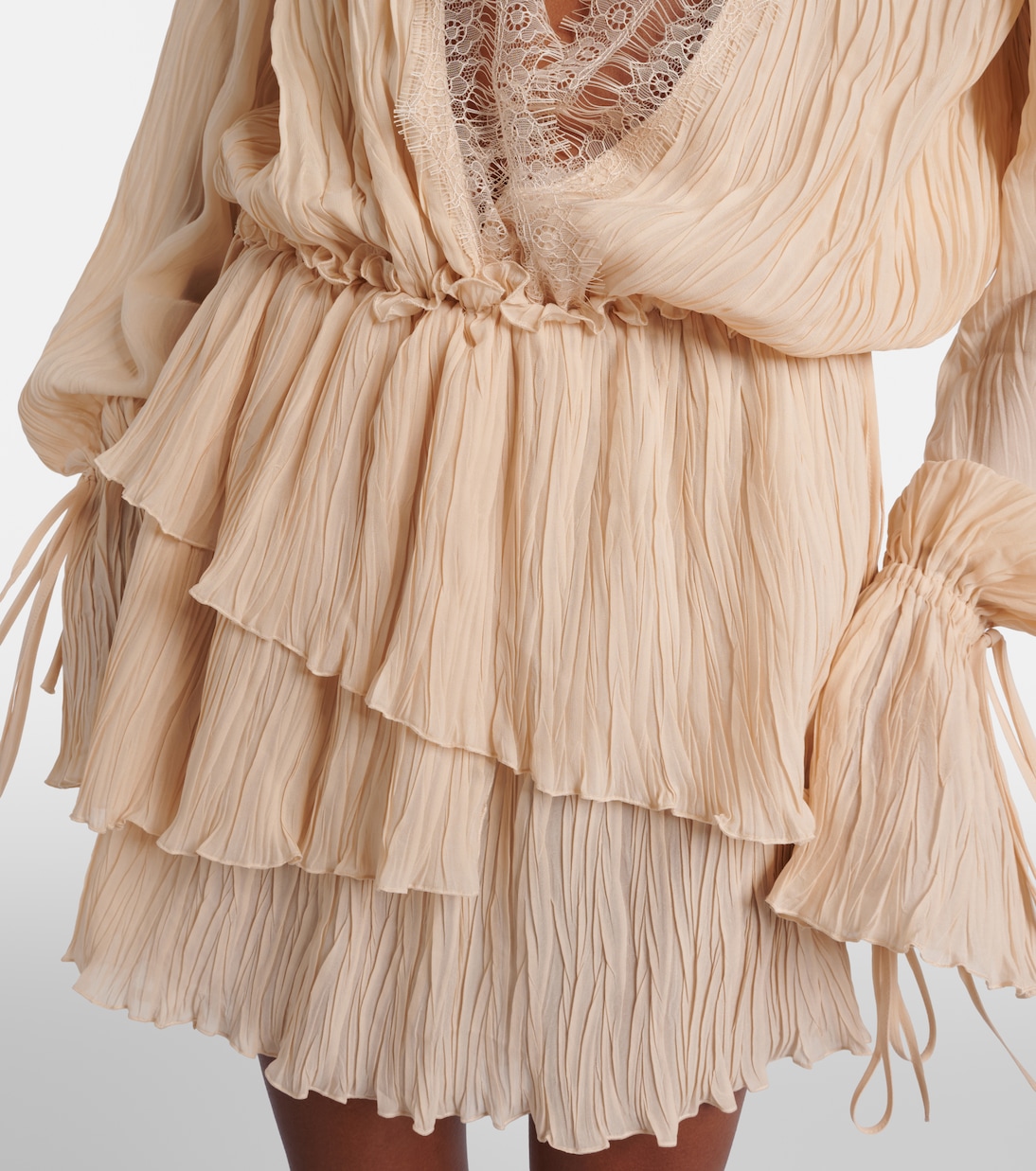 Lace-trimmed plissé georgette minidress | Blumarine