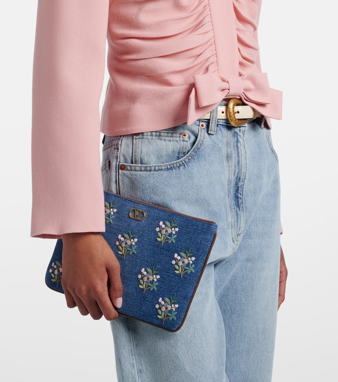 VLogo embroidered denim pouch | Valentino Garavani