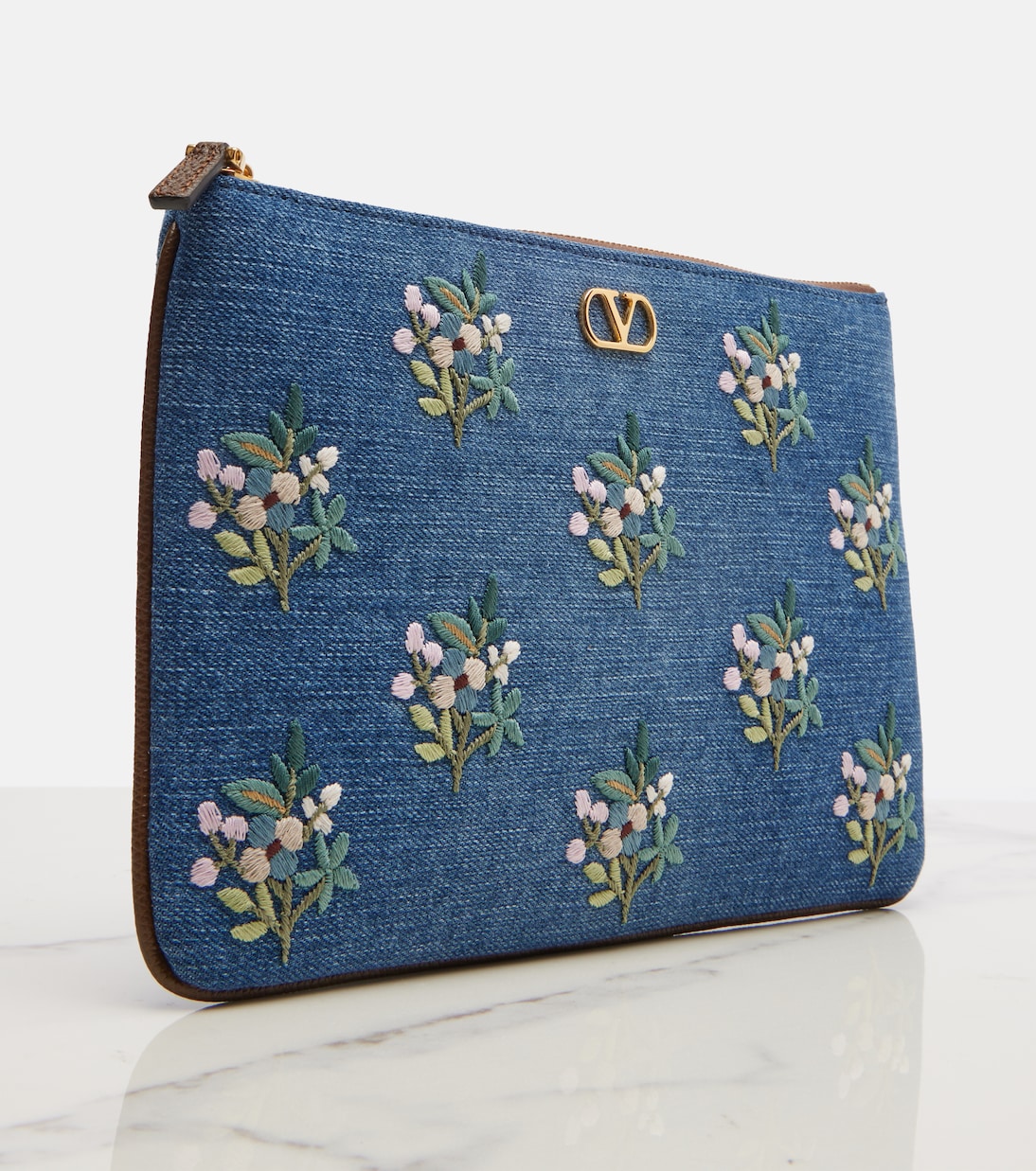 VLogo embroidered denim pouch | Valentino Garavani