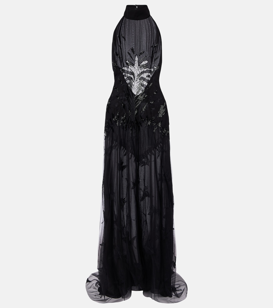 Embellished georgette and lace maxi dress | Blumarine