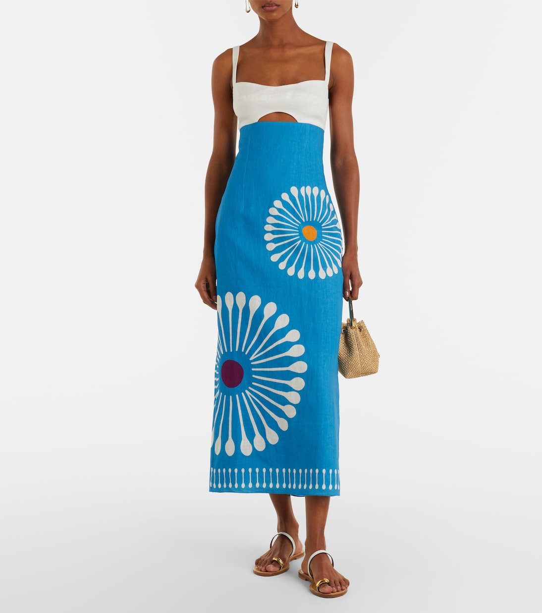 Nara cutout floral linen midi dress | Cala de la Cruz