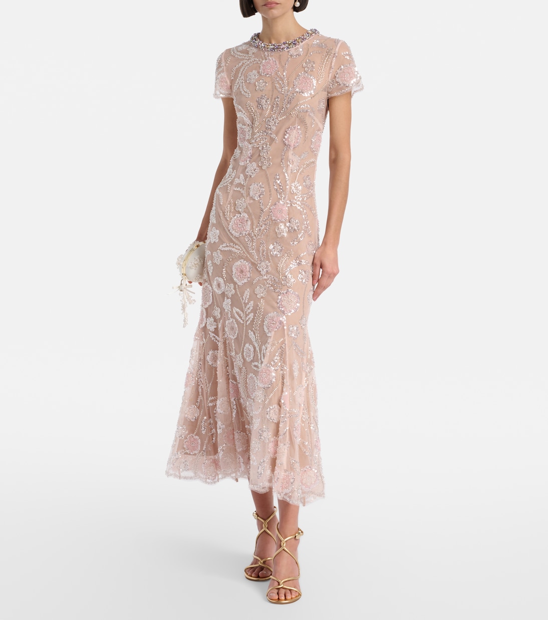 Floral sequined mesh midi dress | Self-Portrait