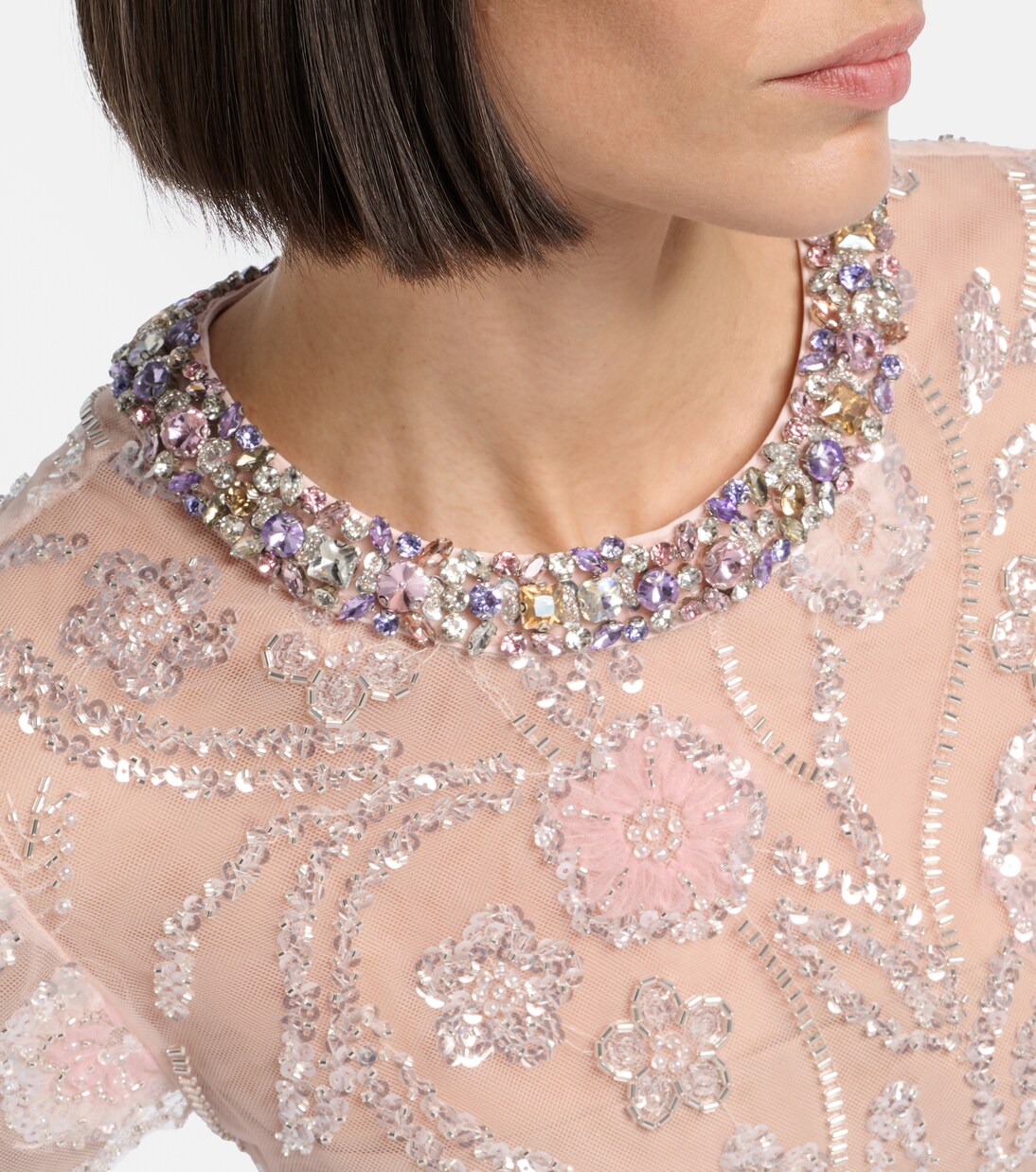 Floral sequined mesh midi dress | Self-Portrait