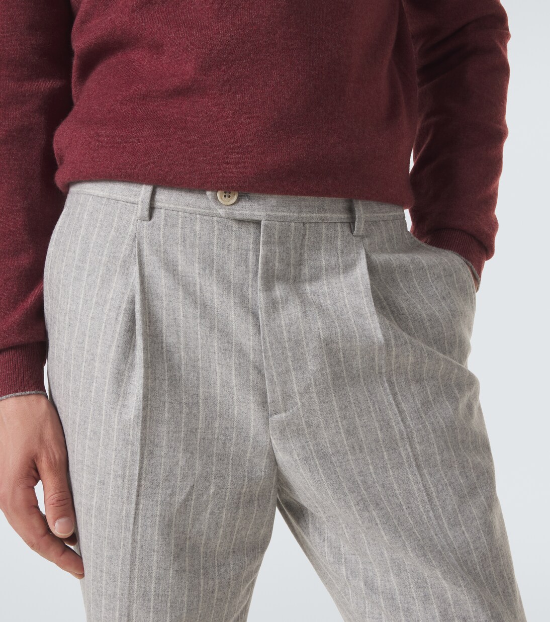 Pantalones en mezcla de lana y cachemir con raya diplomática | Brunello Cucinelli