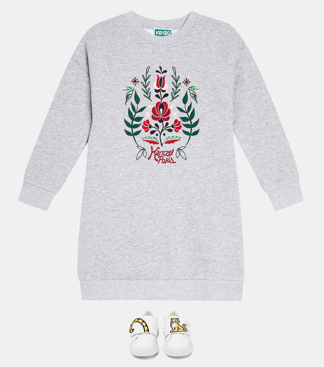 Embroidered cotton jersey sweatshirt dress | Kenzo Kids