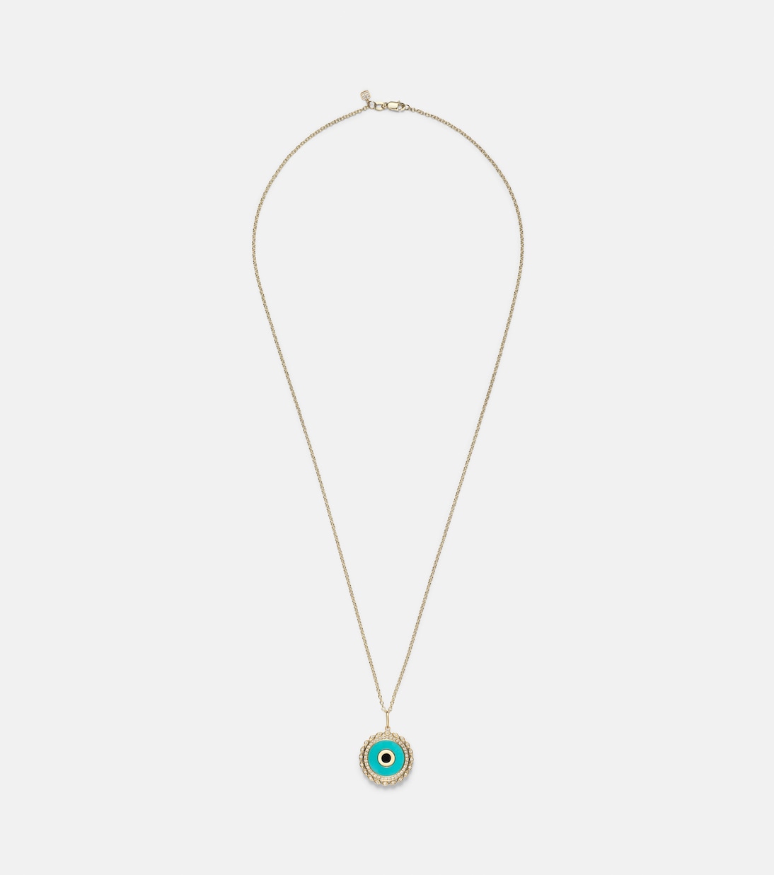 Large Evil Eye 14kt gold chain necklace with diamonds and turquoise | Sydney Evan
