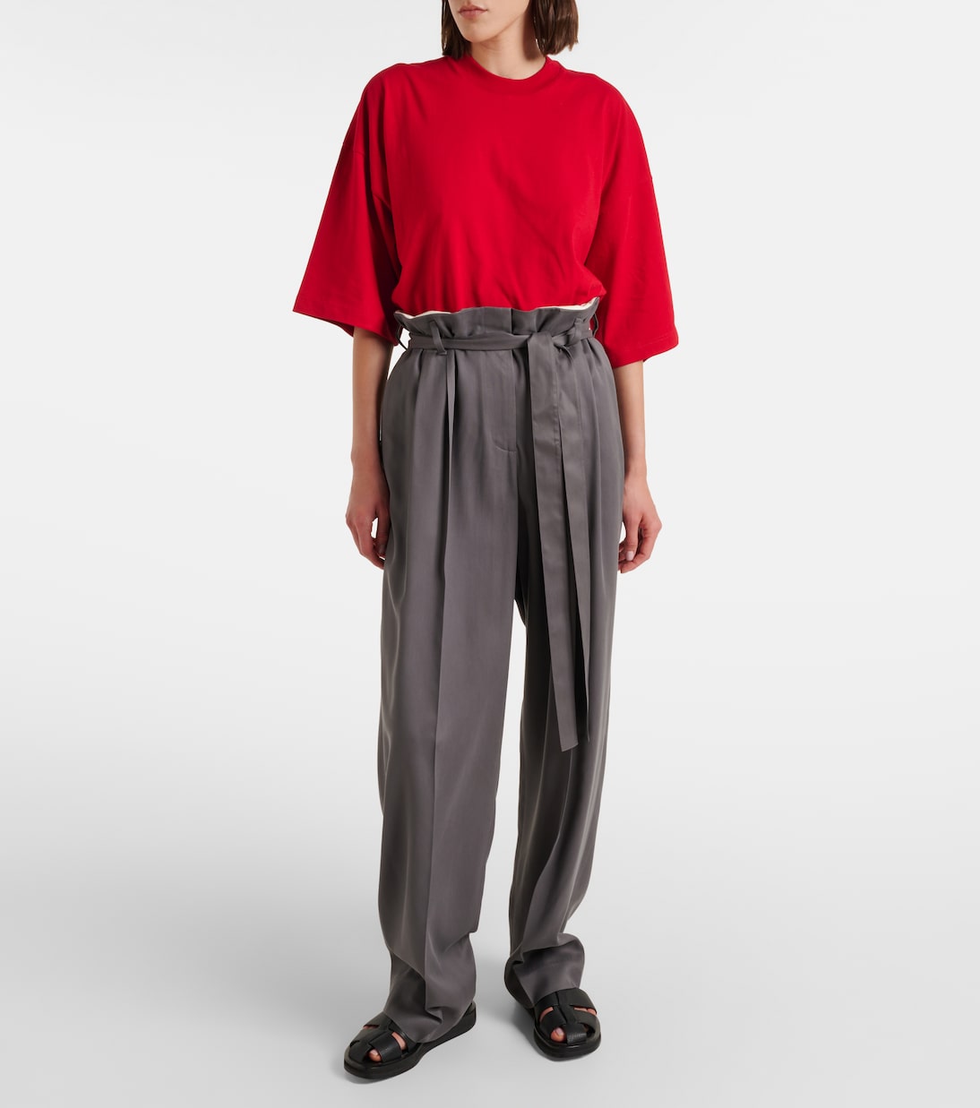 Gerade High-Rise-Hose Lonan aus Seide | The Row