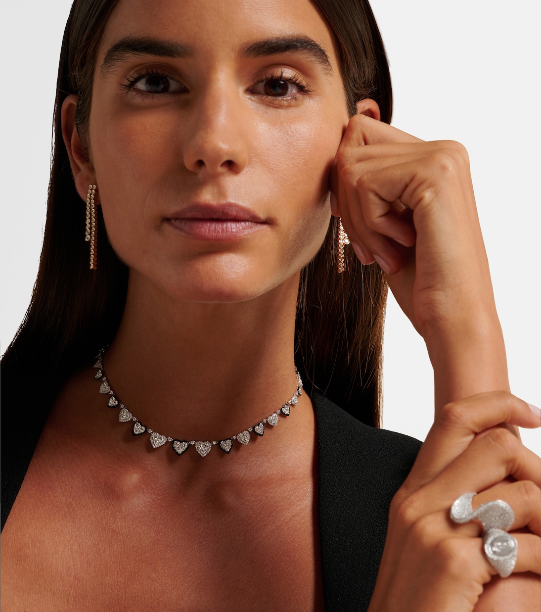 Choker en or blanc 18 ct, émail et diamants | Kamyen