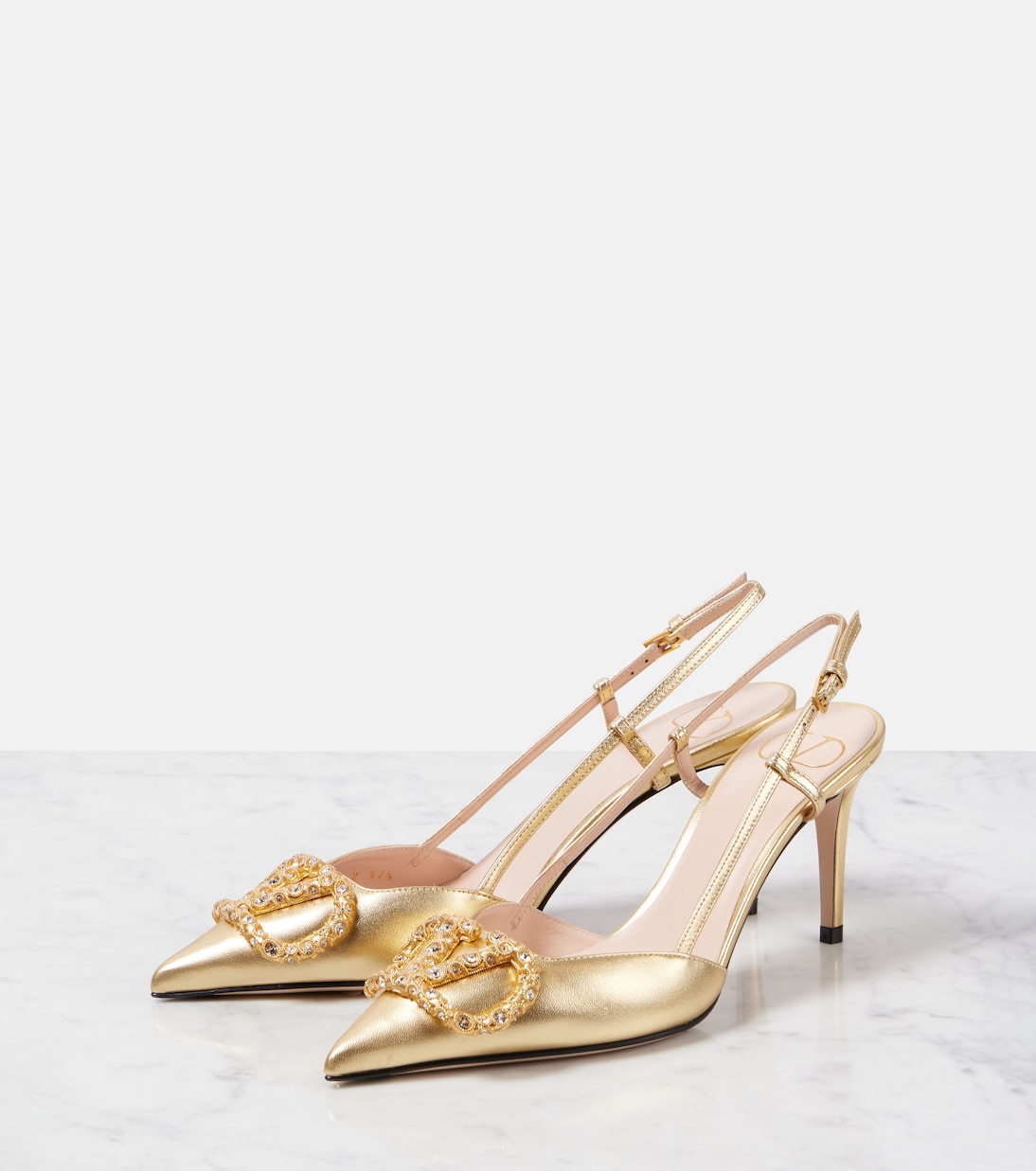 Slingback-Pumps VLogo Signature 80 aus Metallic-Leder | Valentino Garavani