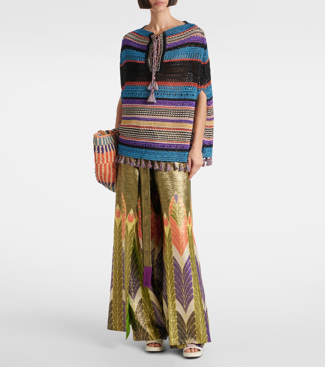 Crochet striped lamé poncho | Valentino