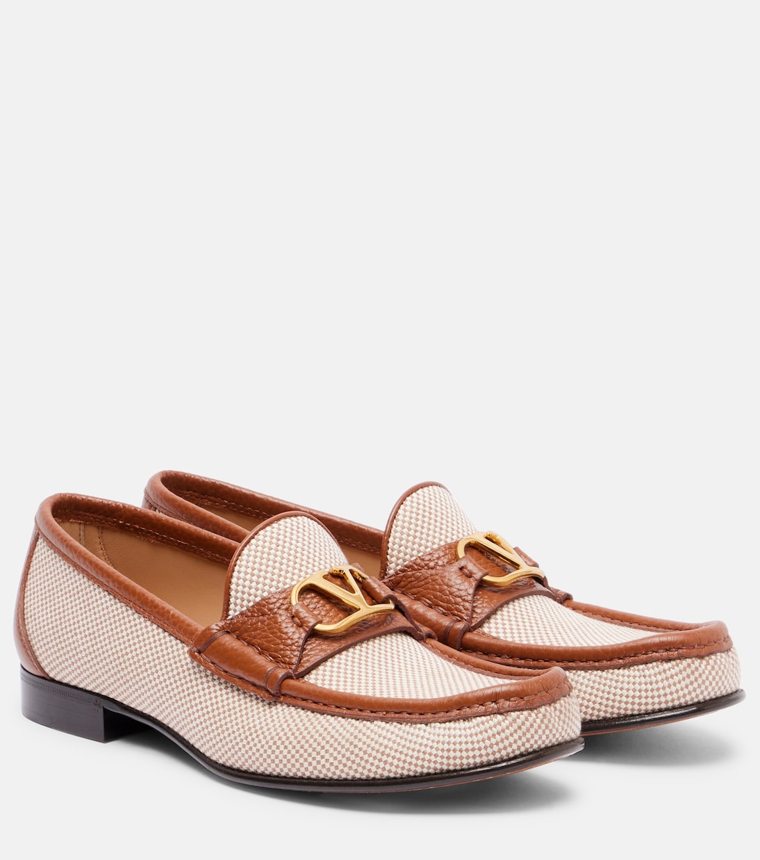 VLogo leather-trimmed canvas loafers | Valentino Garavani