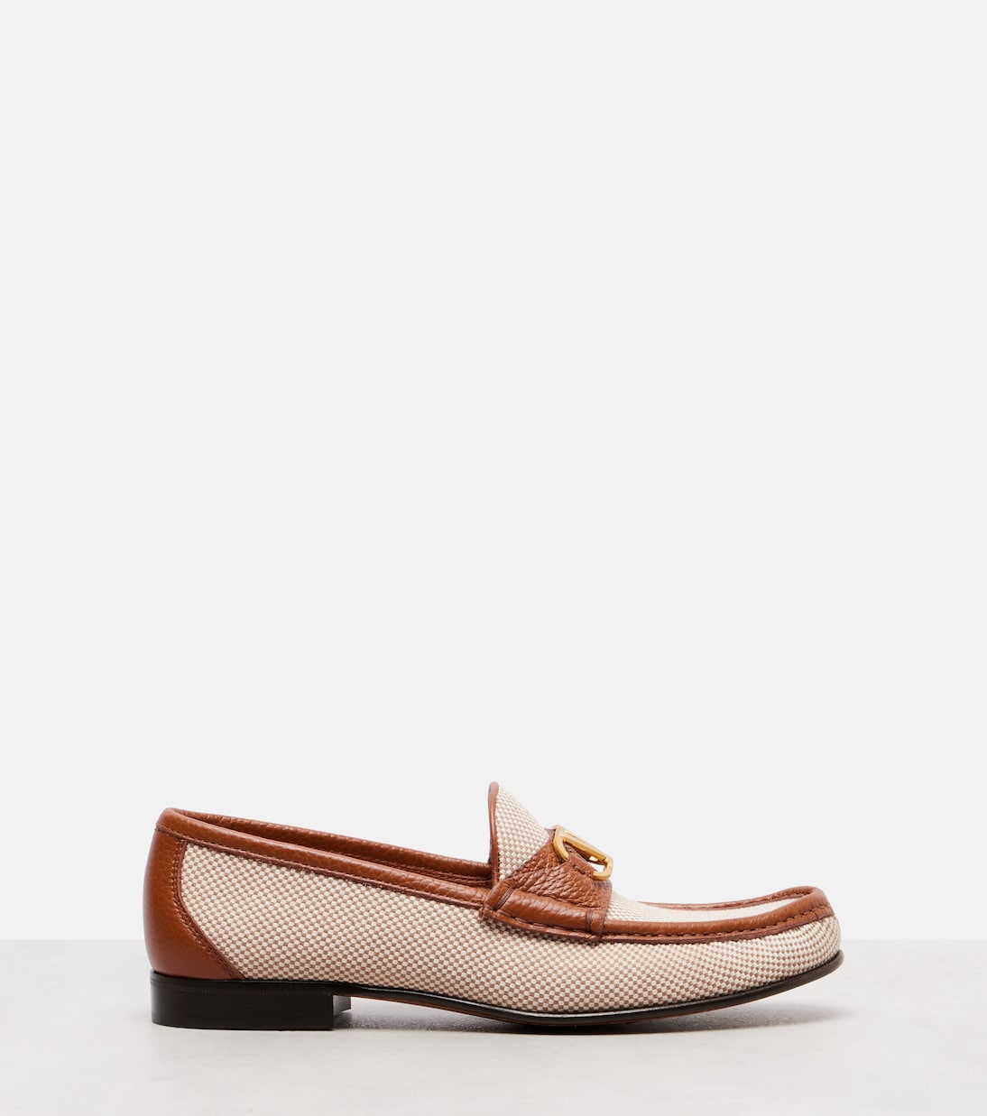 VLogo leather-trimmed canvas loafers | Valentino Garavani