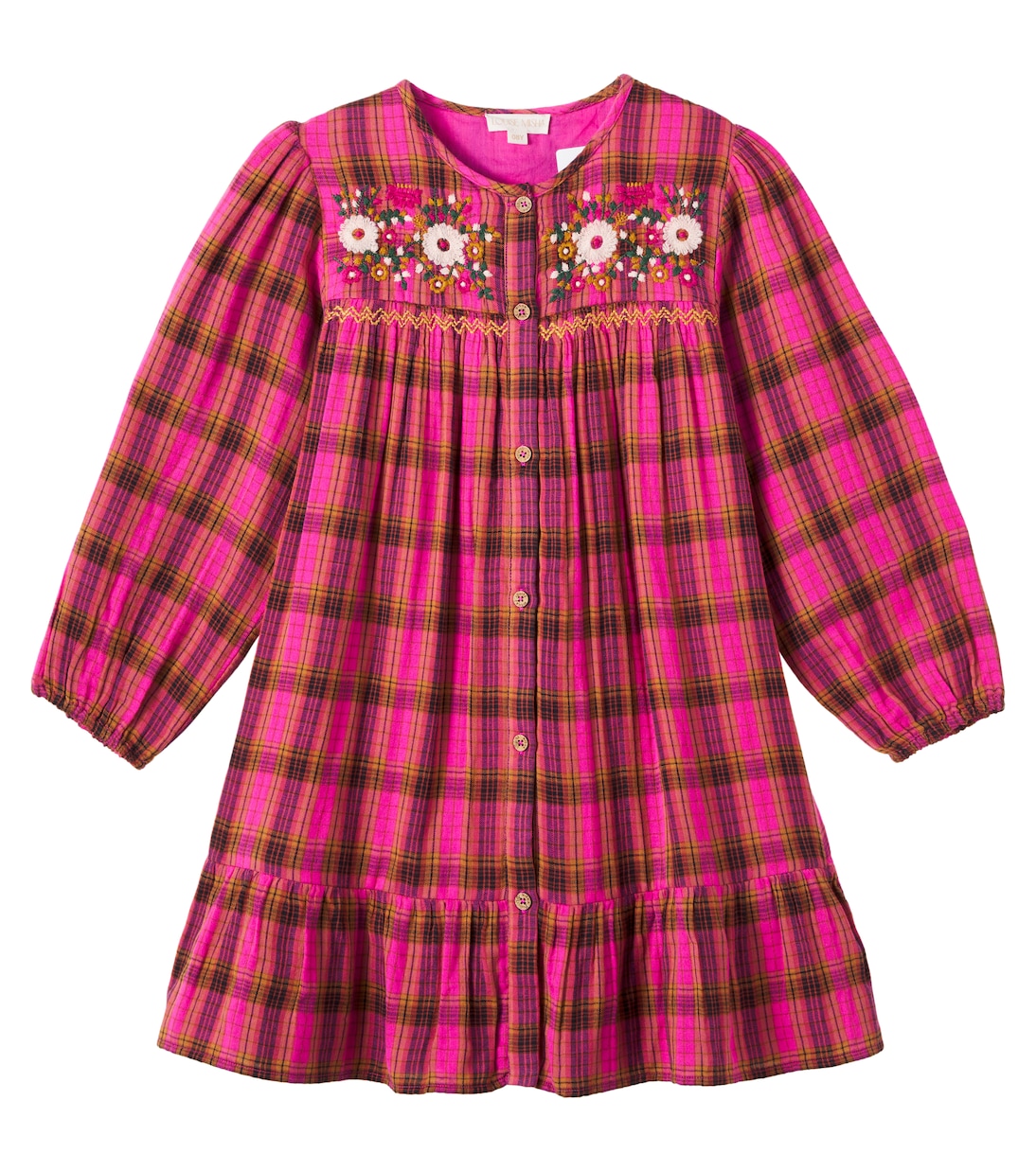 Embroidered floral checked cotton dress | Louise Misha