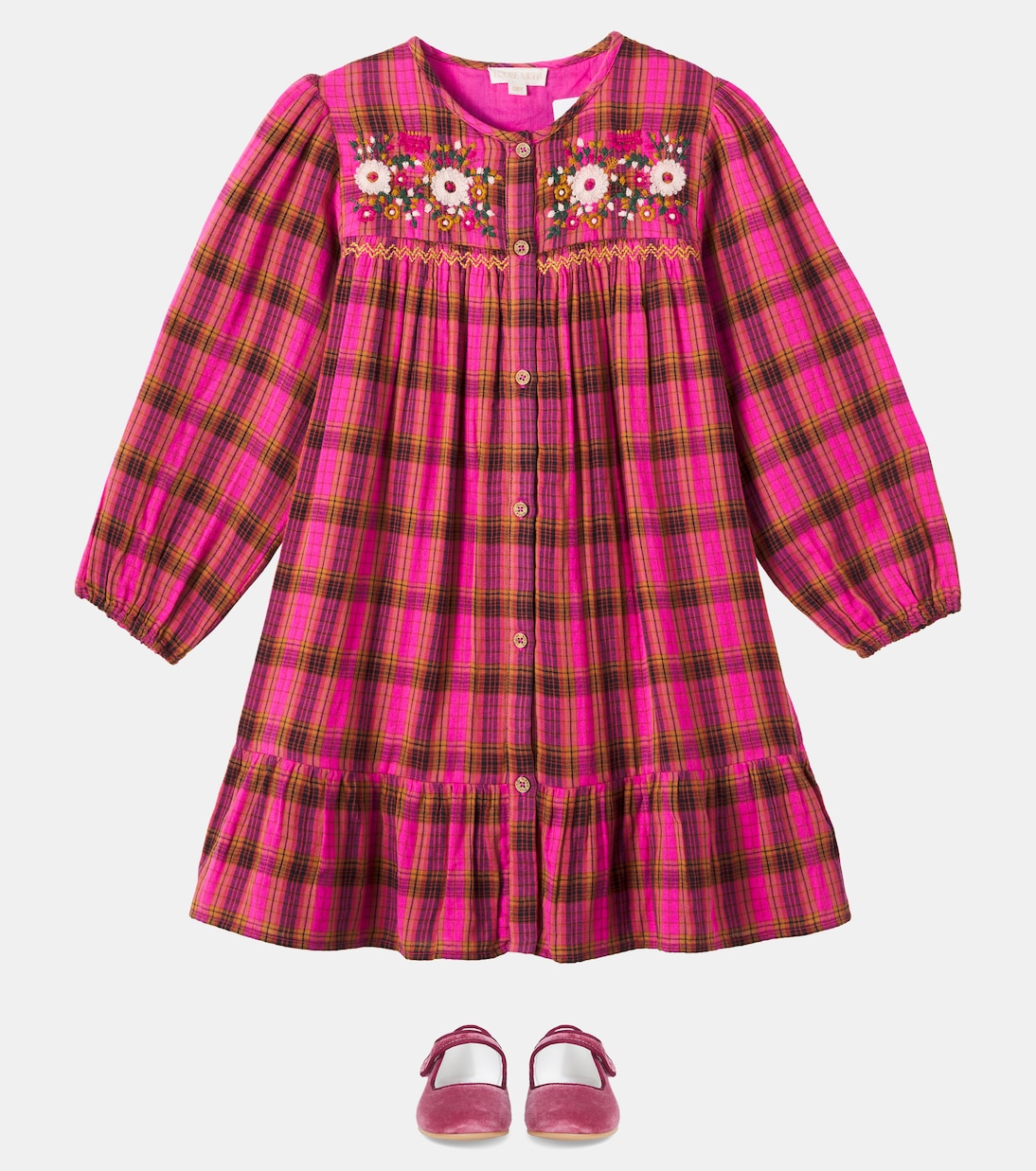 Embroidered floral checked cotton dress | Louise Misha