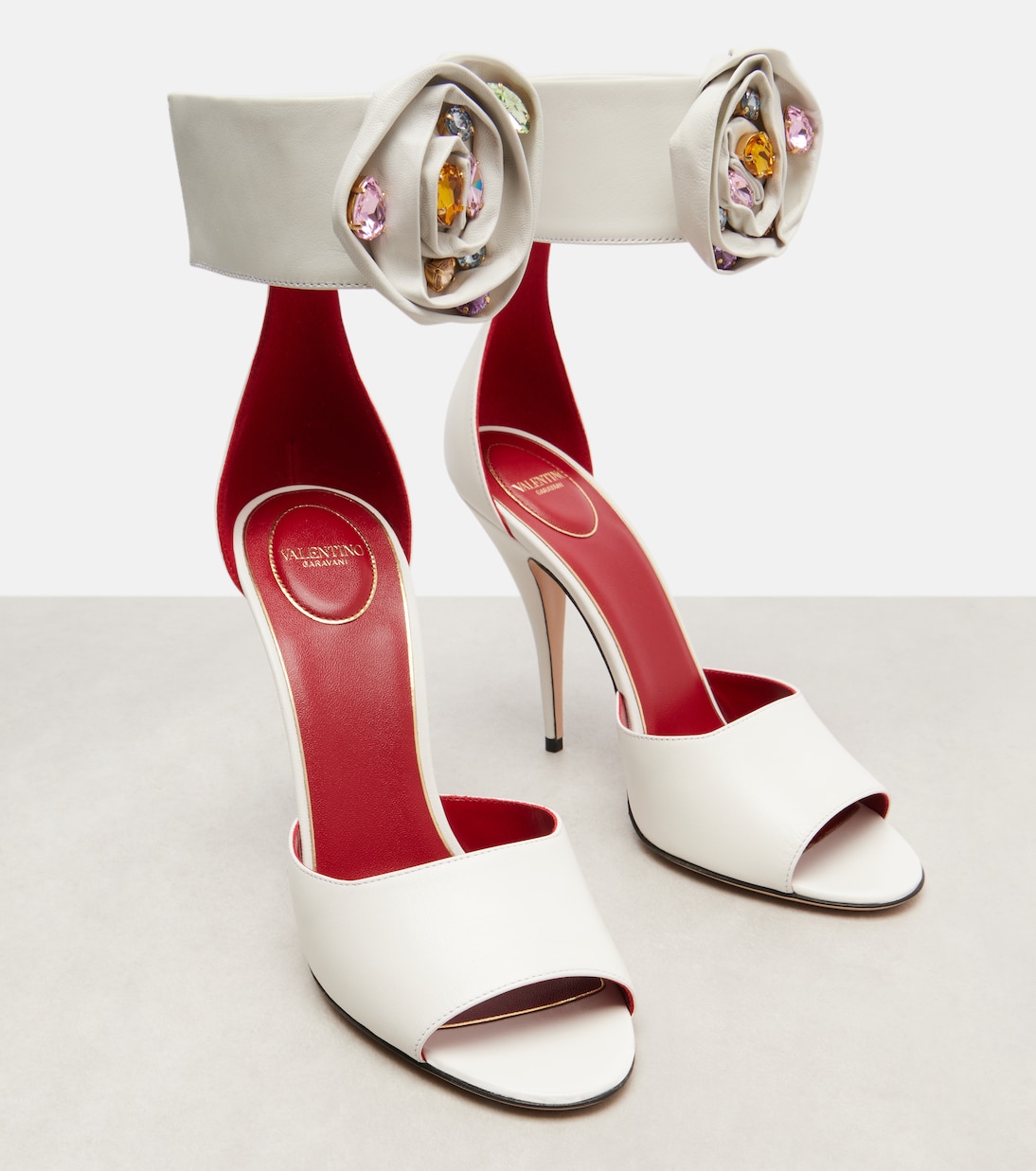 Drip Rose embellished leather sandals | Valentino Garavani