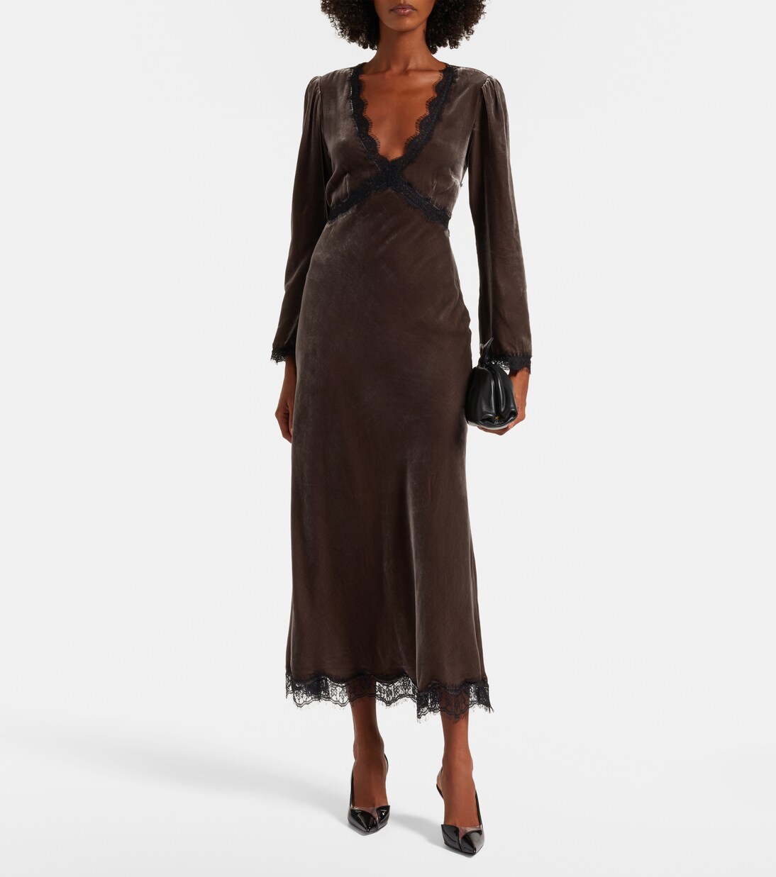 Robe longue Alesha en velours et dentelle | Rixo