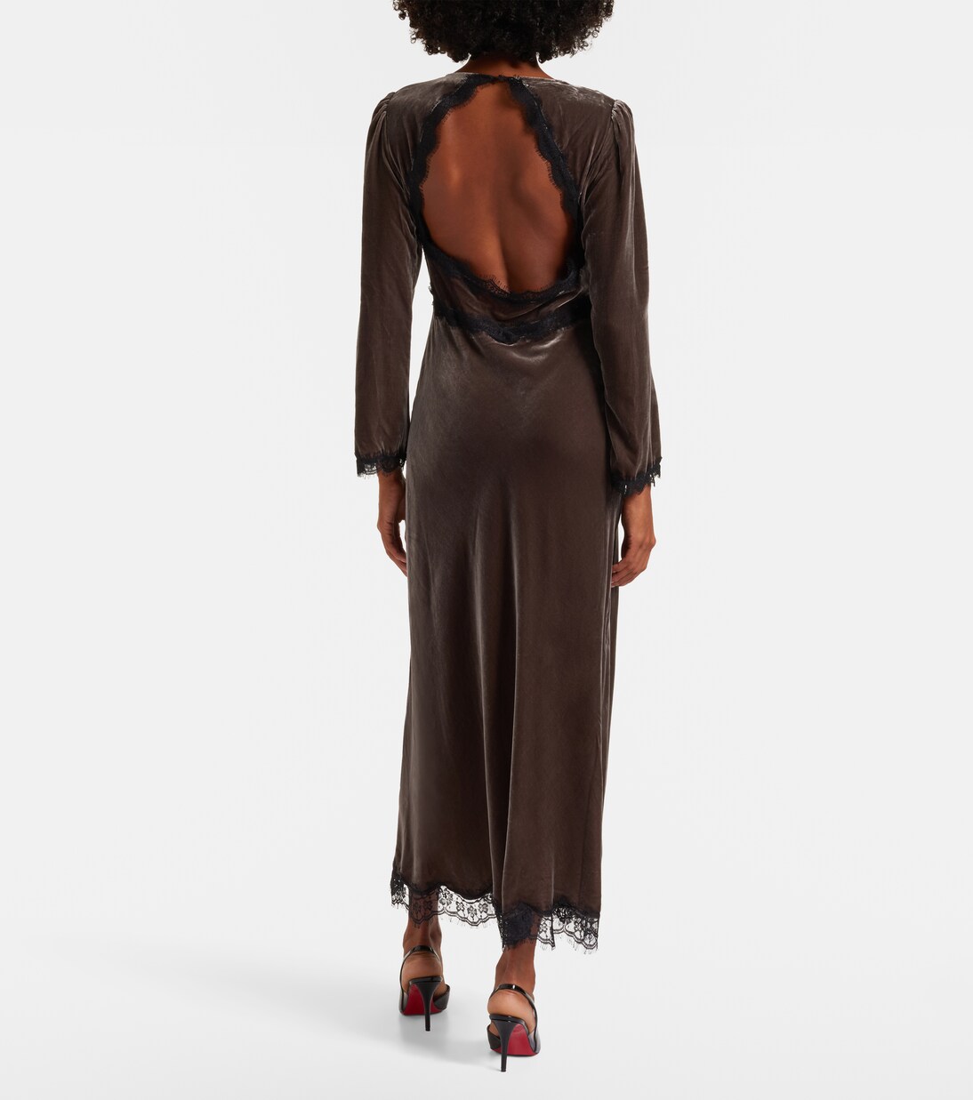 Robe longue Alesha en velours et dentelle | Rixo