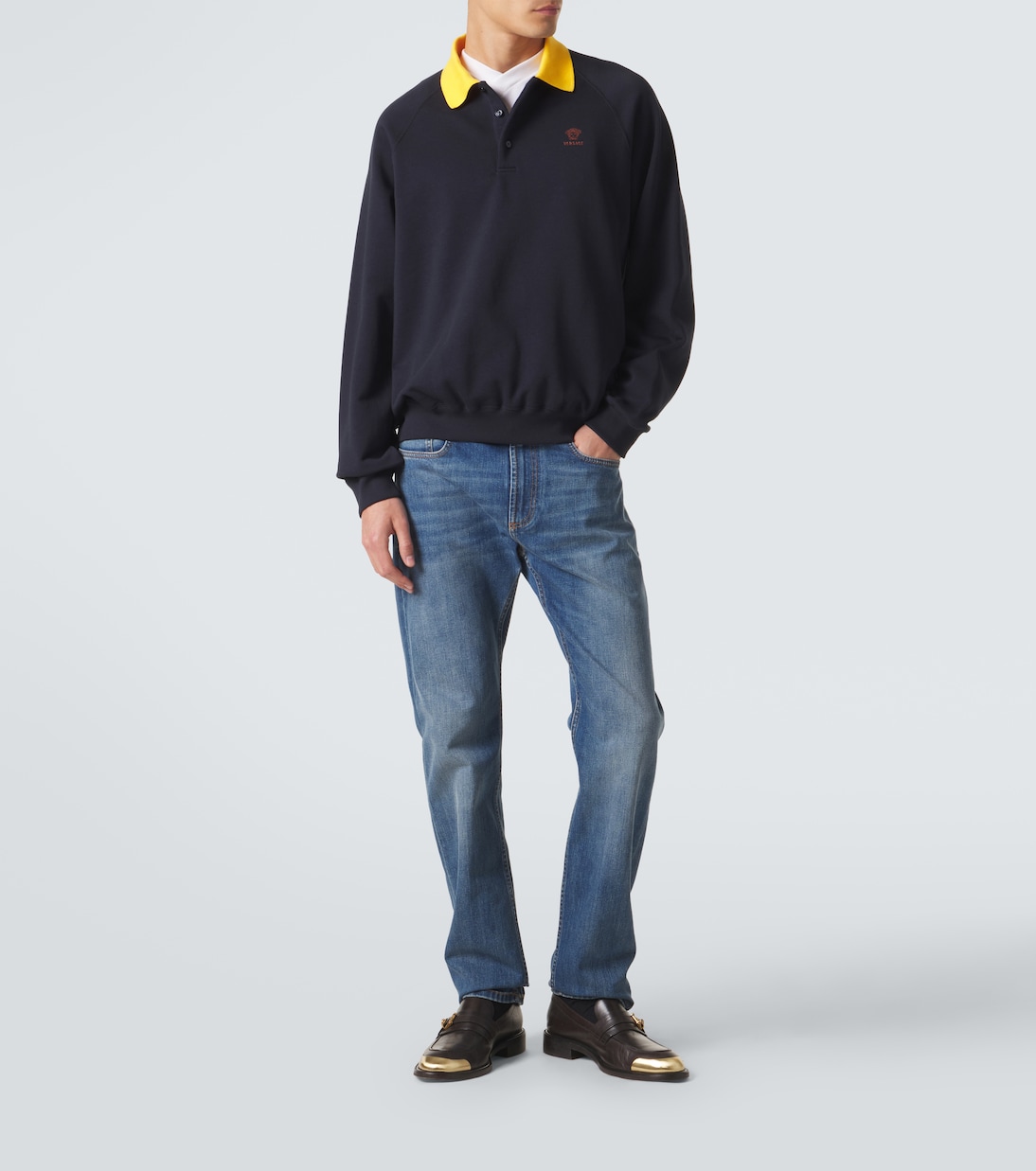 Embroidered cotton jersey polo sweatshirt | Versace